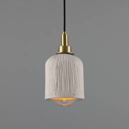 Osier Organic Ceramic Bathroom Pendant Light 4.5'' - 11.5cm, Matte White Striped Ip44