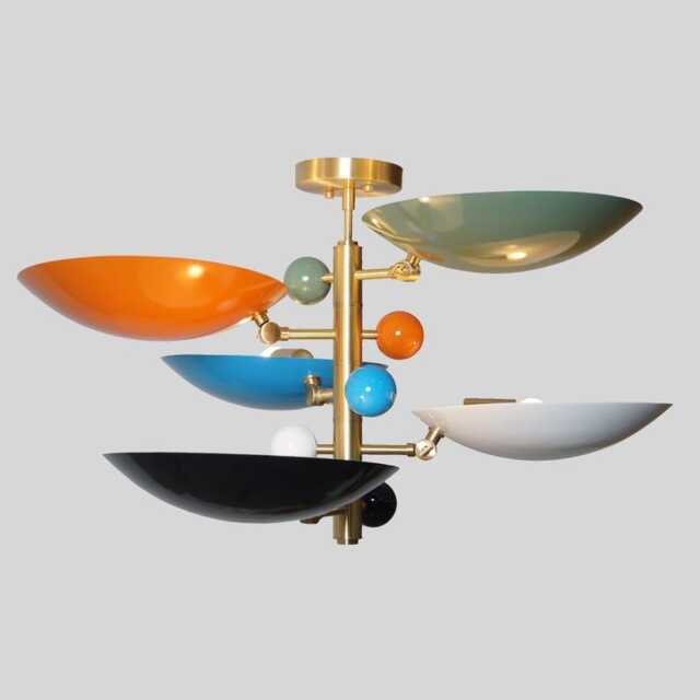 stilnovo Sputnik Chandelier - Raw Brass, Colorful Shade, Mid Century Modern - image 1