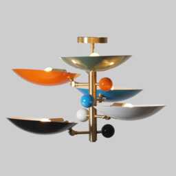 stilnovo Sputnik Chandelier - Raw Brass, Colorful Shade, Mid Century Modern - thumbnail 3