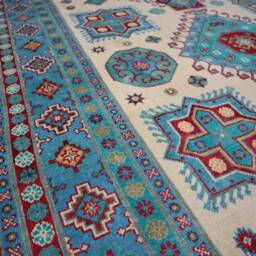6x9 Ft Afghan Geometric Kazak Rug - Tan Beige Handmade Natural Wool Oriental Area Living Room Dining Table - thumbnail 4