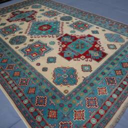 6x9 Ft Afghan Geometric Kazak Rug - Tan Beige Handmade Natural Wool Oriental Area Living Room Dining Table - thumbnail 2