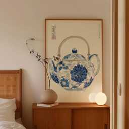 Blue White Teapot Poster, Chinoiserie Kitchen Wall Art Print - thumbnail 2