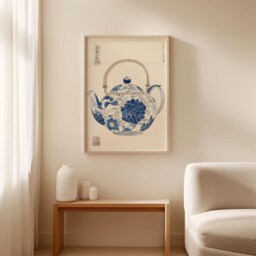 Blue White Teapot Poster, Chinoiserie Kitchen Wall Art Print - thumbnail 3