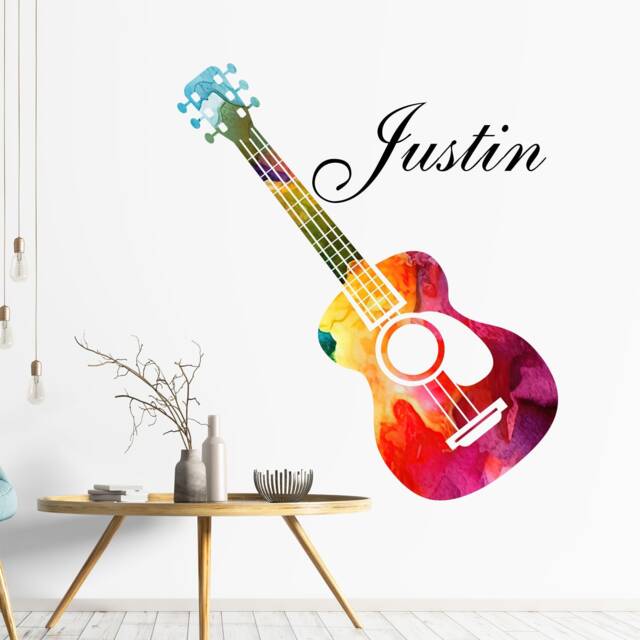 Personalised Guitar Vinyl Wall Decal, Custom Name, Music Room Decor - image 1