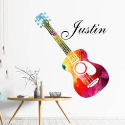 Personalised Guitar Vinyl Wall Decal, Custom Name, Music Room Decor