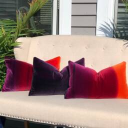 Ombre Vlevet Lumbar Pillow in Papaya, Rasberry, Purple. Modern Velvet Pillow Sunset - thumbnail 3