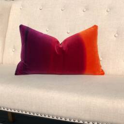 Ombre Vlevet Lumbar Pillow in Papaya, Rasberry, Purple. Modern Velvet Pillow Sunset - thumbnail 4