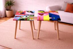 Colorful Small Resin Side End Tables, Funky Hand Painted Epoxy Art Coffee Tables - thumbnail 1