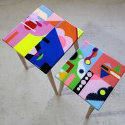 Colorful Small Resin Side End Tables, Funky Hand Painted Epoxy Art Coffee Tables - thumbnail 3
