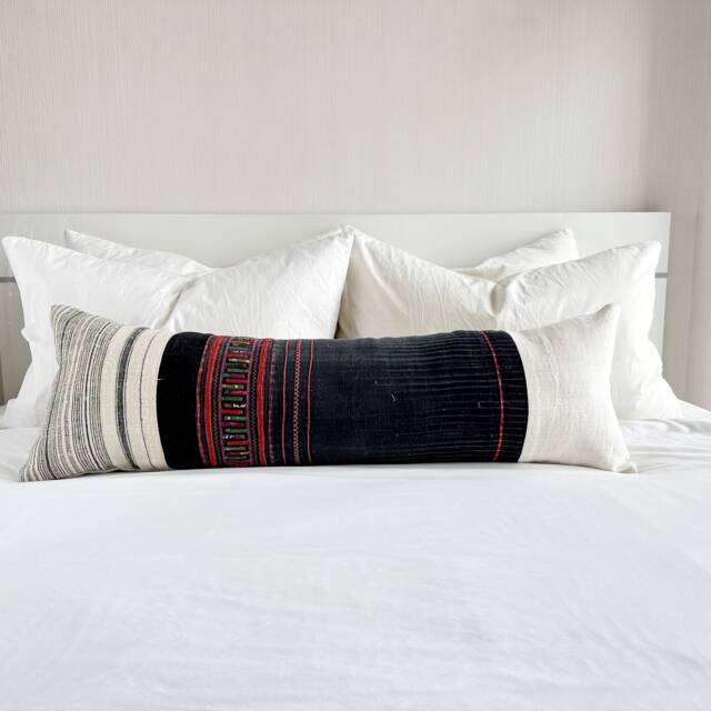 Rustic Hmong Hemp Lumbar Pillow Cover Vintage Textile Art - image 1