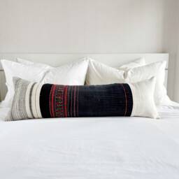 Rustic Hmong Hemp Lumbar Pillow Cover Vintage Textile Art - thumbnail 1