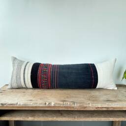 Rustic Hmong Hemp Lumbar Pillow Cover Vintage Textile Art - thumbnail 2