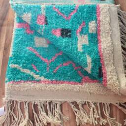 Moroccan Rug Blue - Berber Custom Beni Ourain Handmade Plain Wool Solid Indigo - thumbnail 4