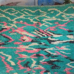 Moroccan Rug Blue - Berber Custom Beni Ourain Handmade Plain Wool Solid Indigo - thumbnail 2