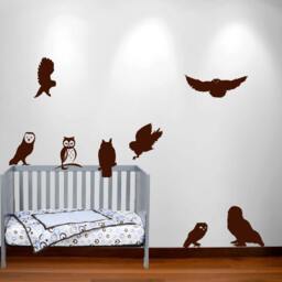 Owl Wall Decal Nursery Sticker Hunting Bird Wood Set Birch Tree Addon 8 Owls Included #1251 - thumbnail 1