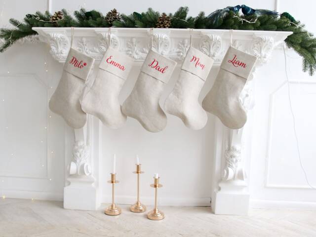 Family Christmas Stockings, Christmas Stocking Linen, Minimalist Stocking Scandinavian Neutral - image 1