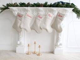 Family Christmas Stockings, Christmas Stocking Linen, Minimalist Stocking Scandinavian Neutral - thumbnail 1