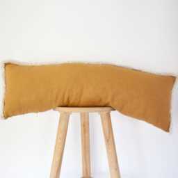 Handmade Mustard Yellow Linen Pillow Cover Cream Fringe Boho Cushion Case - thumbnail 2
