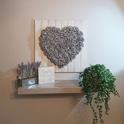 Rustic 3D Heart Flower Shabby Chic Wooden Thick Foam Rose Large Plaque Grey Art Home Decor 45cm X - thumbnail 2