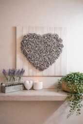 Rustic 3D Heart Flower Shabby Chic Wooden Thick Foam Rose Large Plaque Grey Art Home Decor 45cm X - thumbnail 1