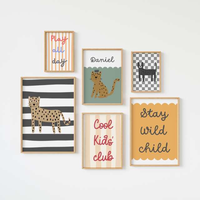 Safari Nursery Print Set, Scandi Kids Room Decor, Personalized Animal Art - image 1