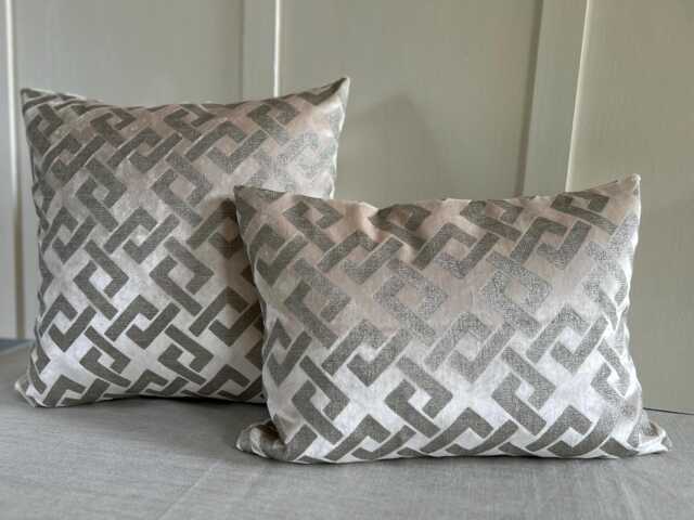 Silk Velvet Geometric Cushion Cover Champagne Cream & Silver Dedar Milano - image 1