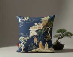 Chinese Landscape Cushion Cover, Cotton Linen Throw Pillow, Chinoiserie Cushion, Japandi Home Decor, Asian Style Pillow - thumbnail 1