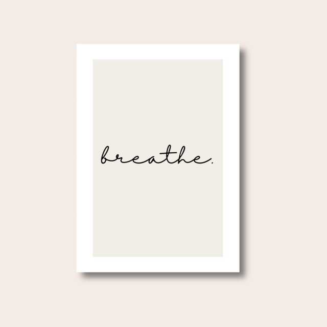 Breathe Print - Poster Wall Art Home Decor Minimal Quote Inspirational Quotes Beige - image 1