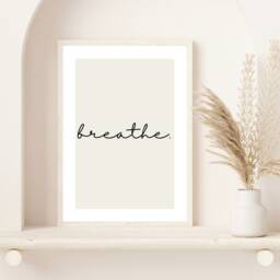 Breathe Print - Poster Wall Art Home Decor Minimal Quote Inspirational Quotes Beige - thumbnail 3