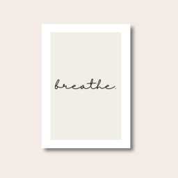 Breathe Print - Poster Wall Art Home Decor Minimal Quote Inspirational Quotes Beige - thumbnail 1
