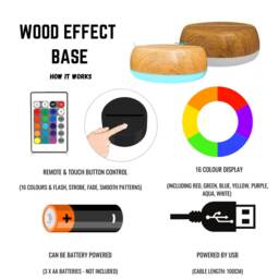 Blank Night Light - Small Wood Effect Base With 16 Rgb Led Colours Circle UK Stock - thumbnail 3