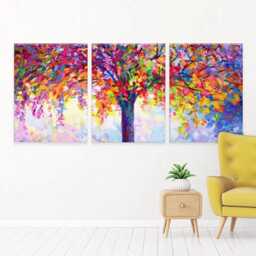 Colorful Tree Of Happiness Triptych Canvas Print, Modern Home Decor - thumbnail 2