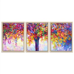 Colorful Tree Of Happiness Triptych Canvas Print, Modern Home Decor - thumbnail 4