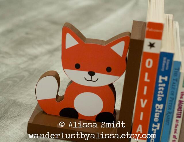 Fox & Raccoon Wood Bookends - Custom Created To Coordinate With Your Decor Or Nursery Letters - Echo Bookends, Woodland Animals, Brown - image 1