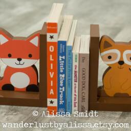 Fox & Raccoon Wood Bookends - Custom Created To Coordinate With Your Decor Or Nursery Letters - Echo Bookends, Woodland Animals, Brown - thumbnail 2