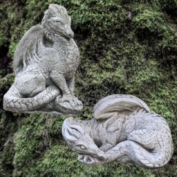 Set Of 2 Stone Dragon Garden Ornaments - Handmade Outdoor Statues Fantasy Decor Celtic & Standing Gift - thumbnail 1