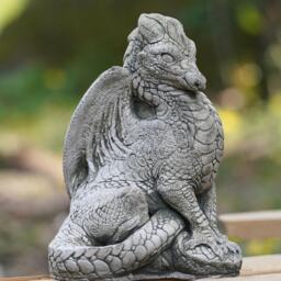 Set Of 2 Stone Dragon Garden Ornaments - Handmade Outdoor Statues Fantasy Decor Celtic & Standing Gift - thumbnail 2