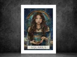 Aquarius Zodiac Tarot Print - Astrology Poster Celestial Wall Art Mystical Horoscope Decor Gift A5 A4 A3 Framed Or Unframed - thumbnail 1