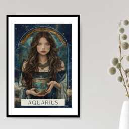 Aquarius Zodiac Tarot Print - Astrology Poster Celestial Wall Art Mystical Horoscope Decor Gift A5 A4 A3 Framed Or Unframed - thumbnail 3