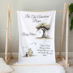 Personalised Pooh Bear Flannel Baby Blanket Nursery Gift - thumbnail 1