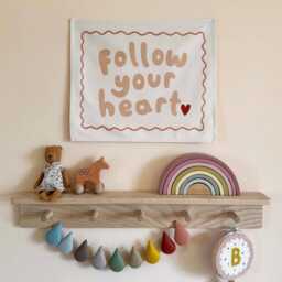 Follow Your Heart Wall Banner, Organic Cotton Kids Room Decor, Nursery Hanging, Modern Children's Bedroom Art - thumbnail 1