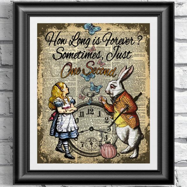 Alice in Wonderland Art Print White Rabbit On Antique Dictionary Page - image 1