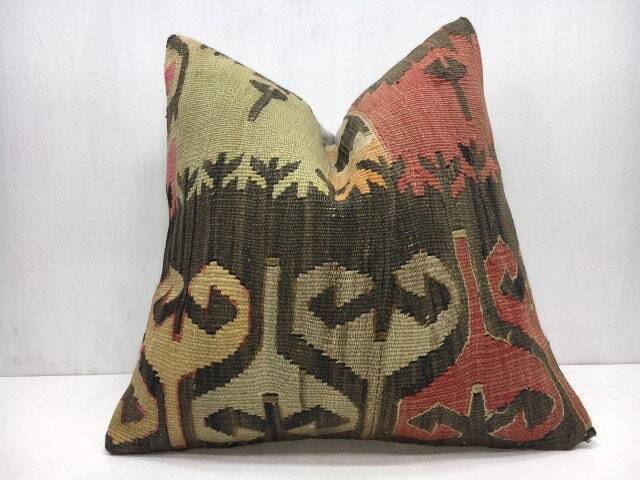 Vintage Turkish Kilim Pillow Cover, Handwoven Bohemian Accent - 16x16 - image 1