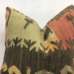 Vintage Turkish Kilim Pillow Cover, Handwoven Bohemian Accent - 16x16 - thumbnail 2