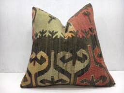 Vintage Turkish Kilim Pillow Cover, Handwoven Bohemian Accent - 16x16 - thumbnail 1