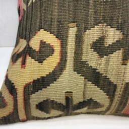 Vintage Turkish Kilim Pillow Cover, Handwoven Bohemian Accent - 16x16 - thumbnail 3