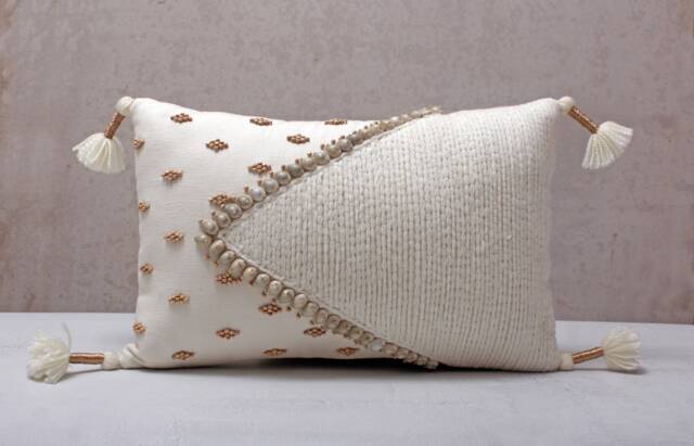 Off White Cotton Embroidered Bohemian, Bali Style Pillow Cover, Decorative Handmade Throw Cover, Cover Wlcc003 - image 1