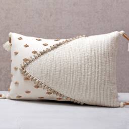 Off White Cotton Embroidered Bohemian, Bali Style Pillow Cover, Decorative Handmade Throw Cover, Cover Wlcc003 - thumbnail 3