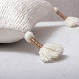 Off White Boho Pillow Cover, Embroidered Cotton Cushion With Shells, Beads & Tassels, Handmade - thumbnail 4