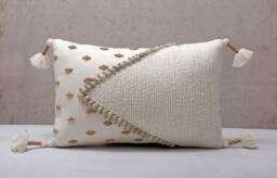 Off White Boho Pillow Cover, Embroidered Cotton Cushion With Shells, Beads & Tassels, Handmade